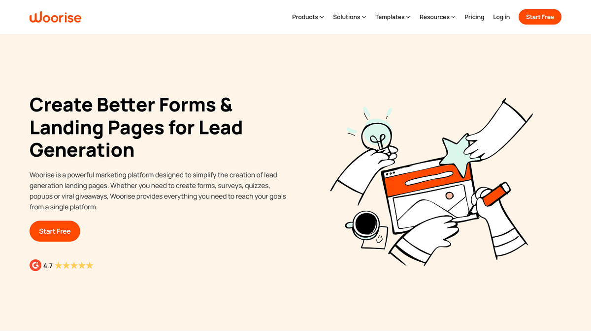 Woorise homepage screenshot