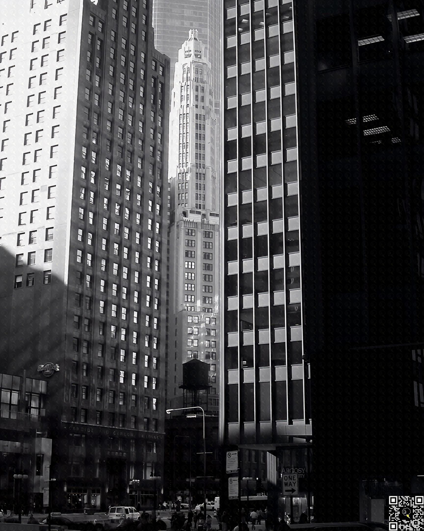 Tall skyscrapers rising above a vibrant cityscape.