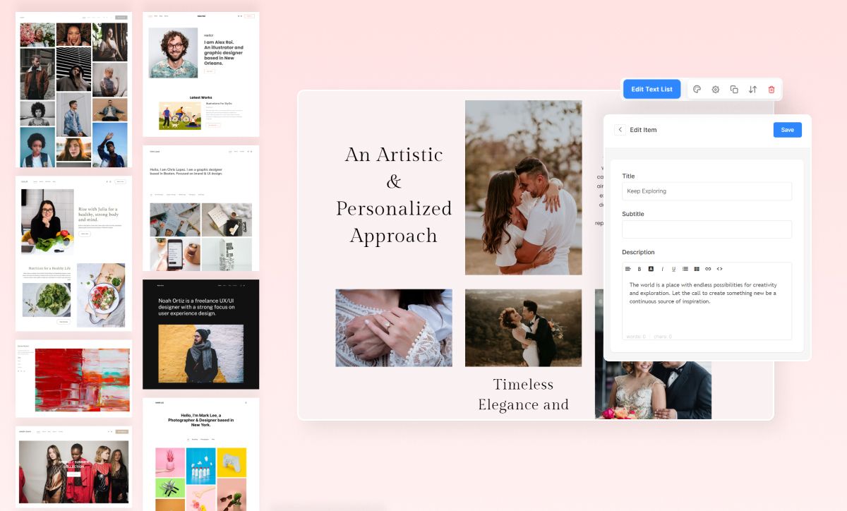 Build your website effortlessly with Pixpa&rsquo;s enhanced page builder