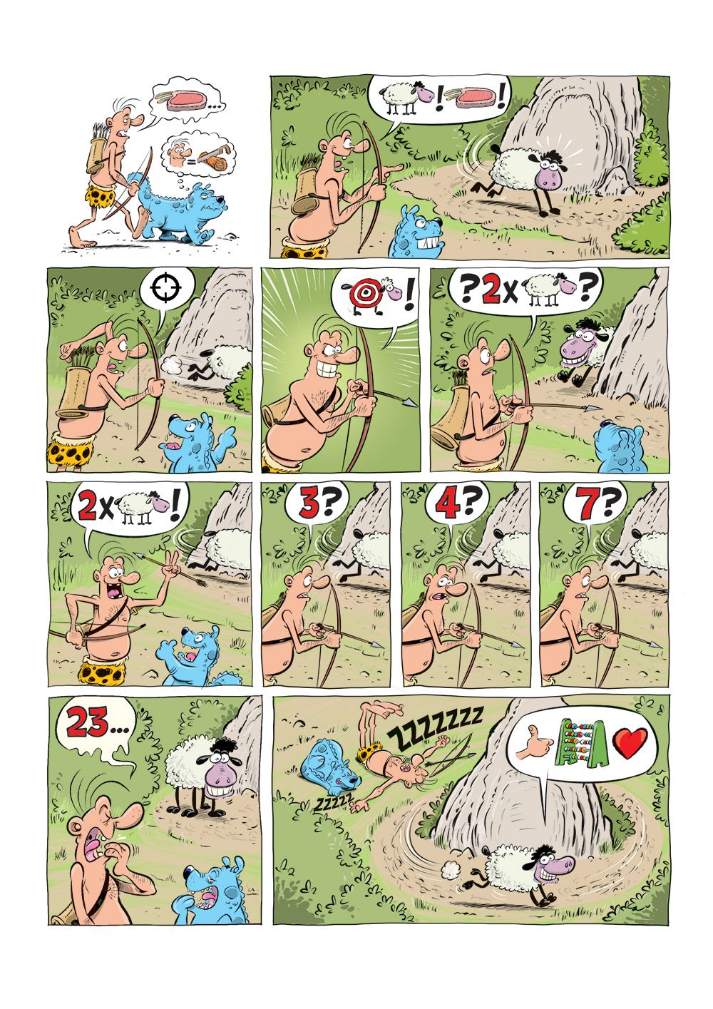 Strippagina met een gag van derde album van Caztar, schaapjes tellen