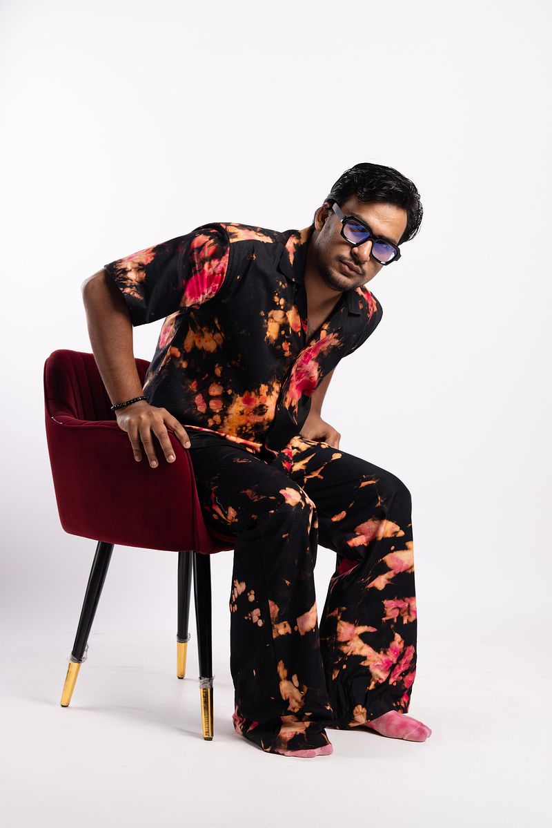 Cuban Collar Shirt Reverse Dyed Eclipse Night (Black Rose)