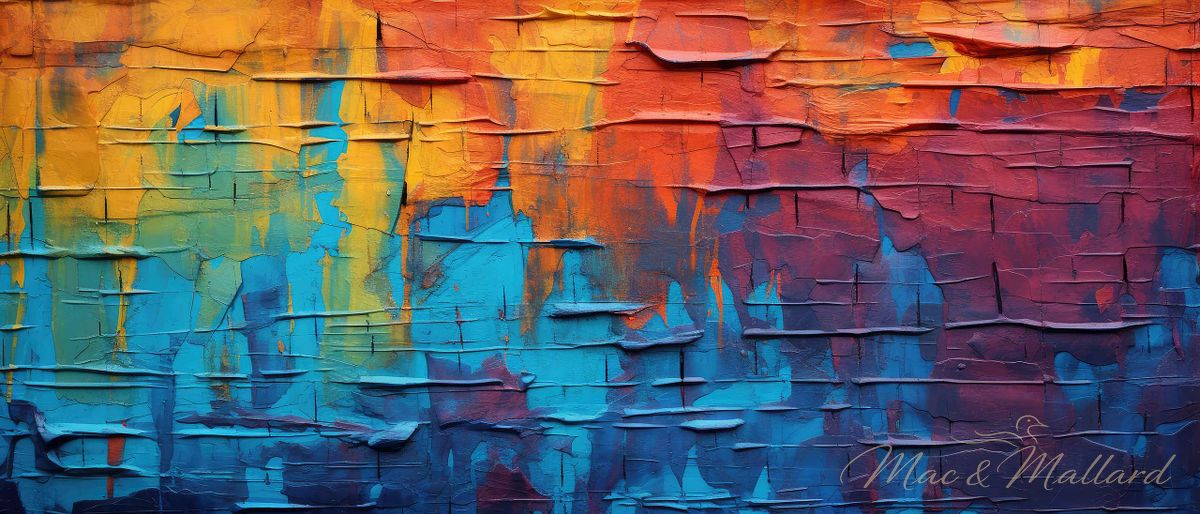 Colorful, dried paint texture resembling an artistic and abstrac