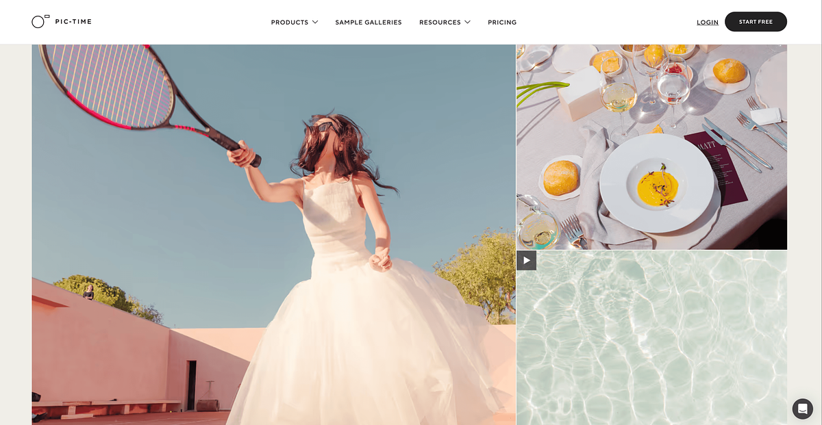 Pic-Time homepage showing premium gallery storefront with automated marketing campaigns for high-volume print sellers