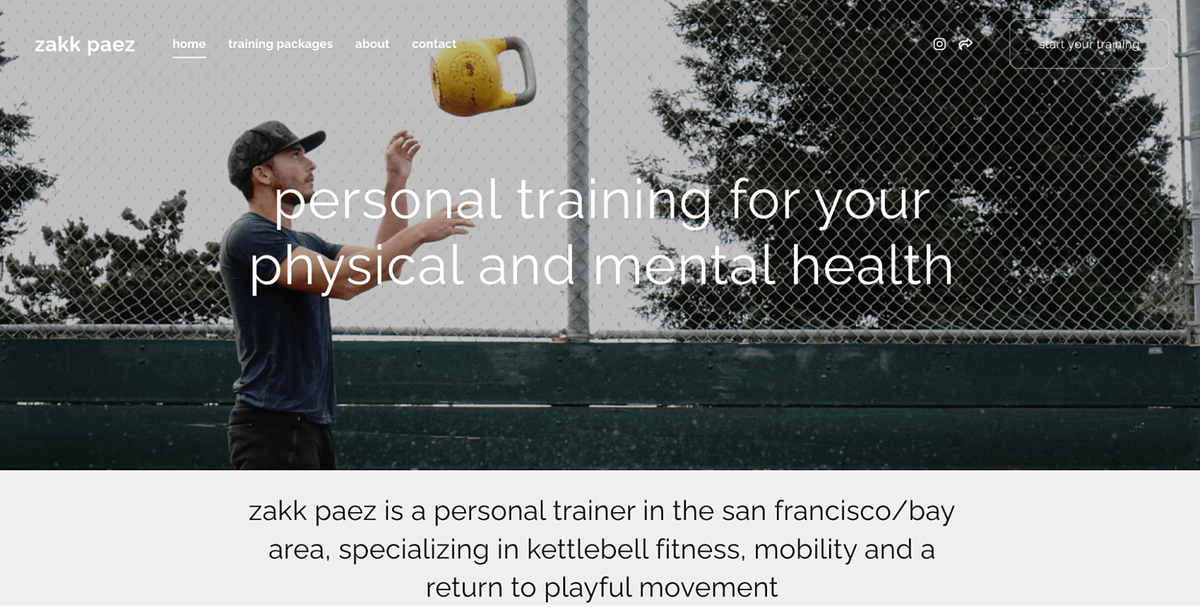 Website van de personal trainer Zakk Paez