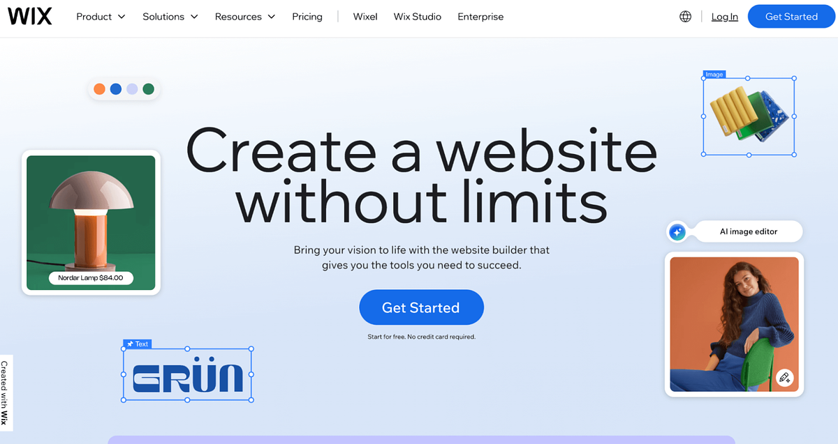 Captura de pantalla de la página de inicio de Wix