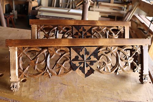 a pair of custom, hand-carved reliquary shelves for Dominican Sisters in Columbus ready for delivery and installation