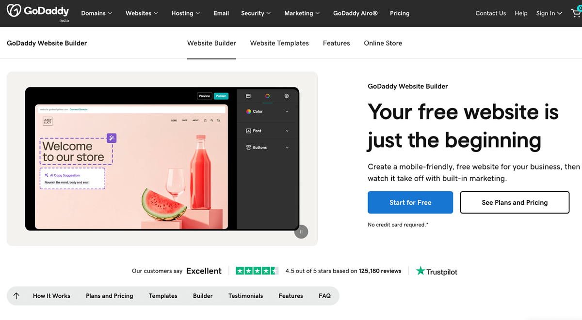 Strona główna narzędzia do tworzenia witryn GoDaddy