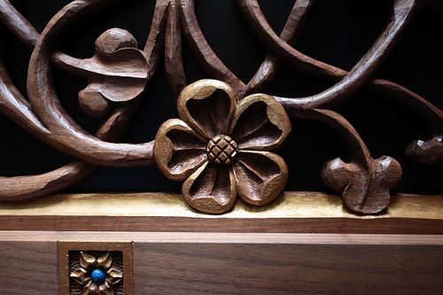 wild rose carved and painted on custom door panels