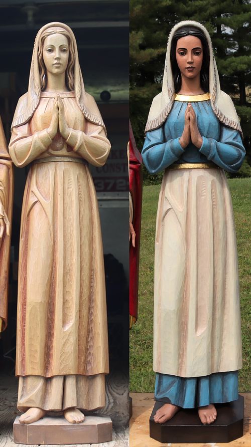 before and after of St Bernadette Statue