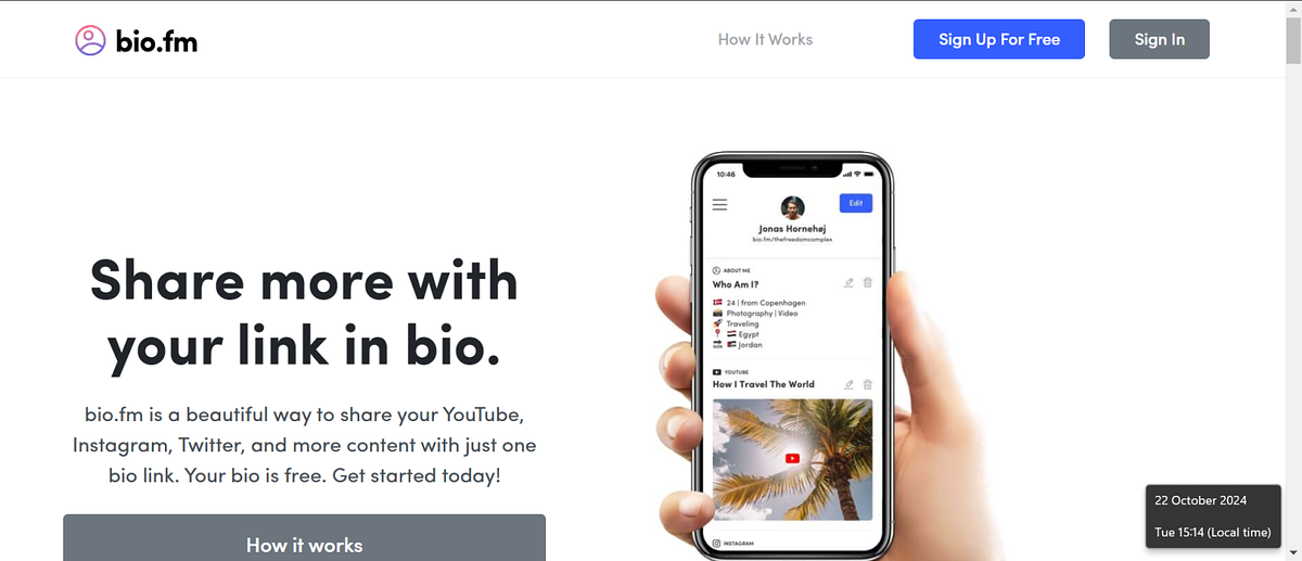 Page d'accueil de Bio.fm