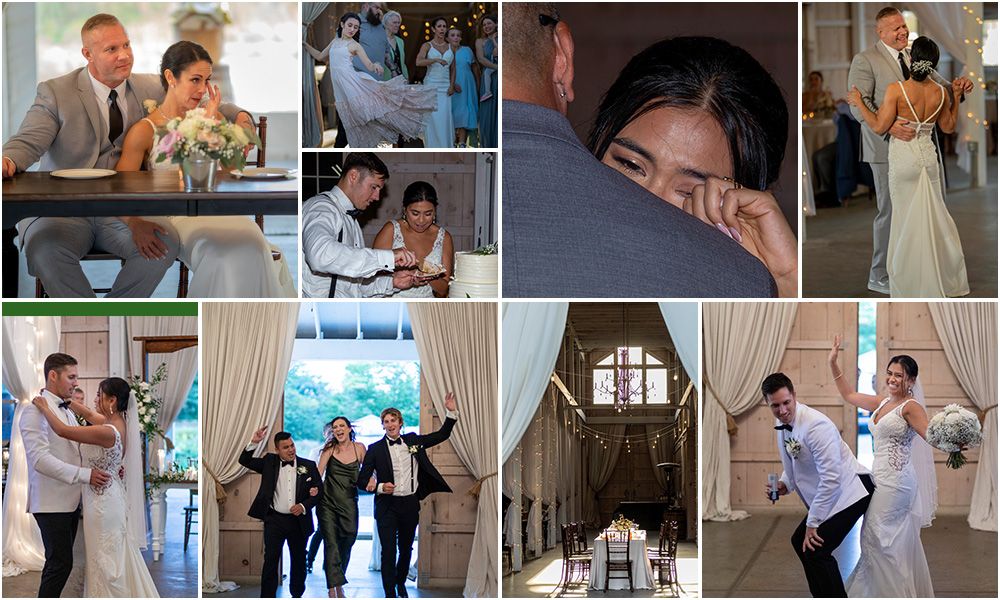 collage of different reception photos from kylan barn