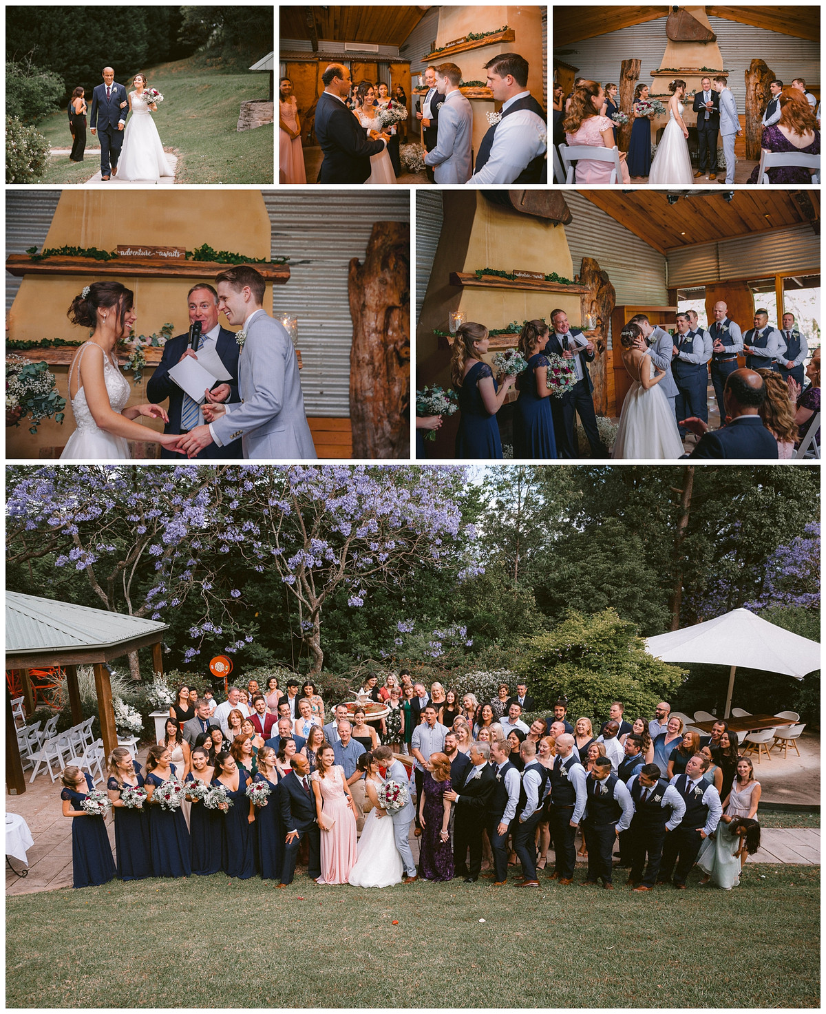 Indoor wedding ceremony photos at Explorer Retreat at Loxley on Bellbird Hill Blue Mountains.