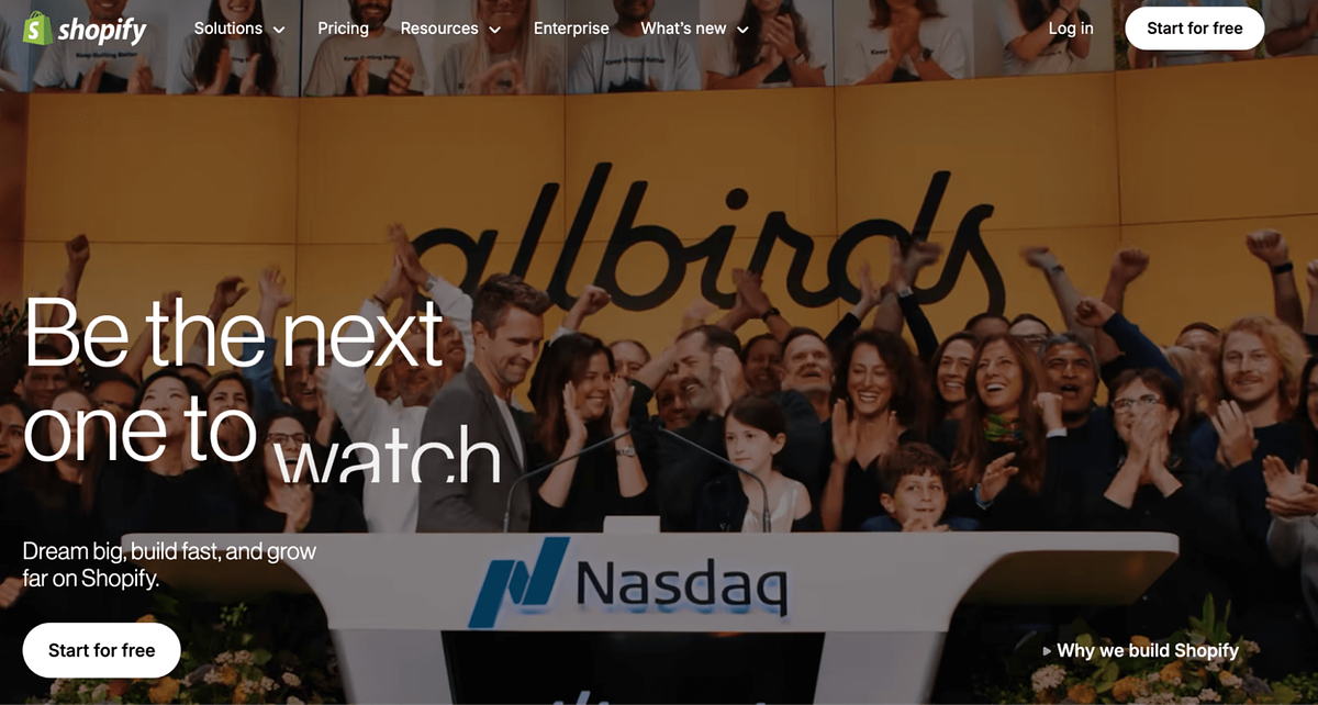 De startpagina van Shopify