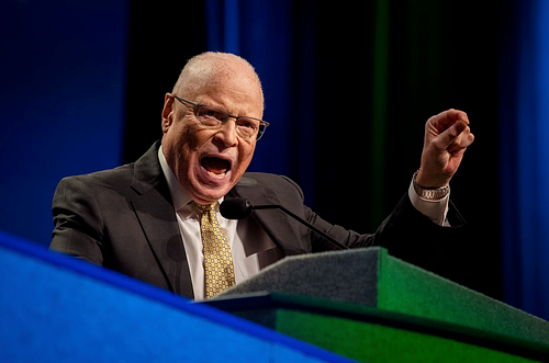 Lee Saunders, AFSCME President, delivering keynote at the 45th International Convention in Philadelphia, discussing labor rights and public service leadership, captured by professional event photographer.