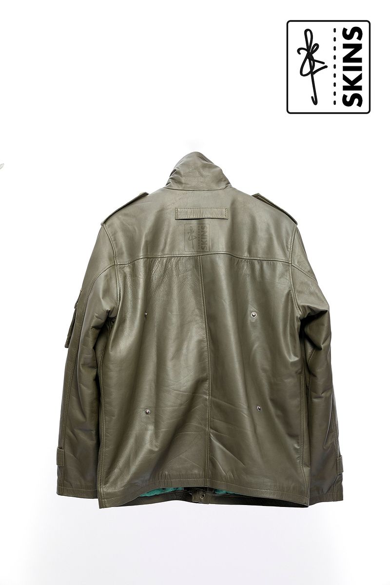 SKINS Odh : M65 Field Leather Jacket (Olive Green)