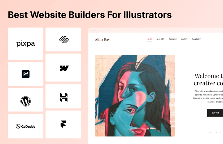 Infográfico mostrando os melhores criadores de sites para ilustradores.