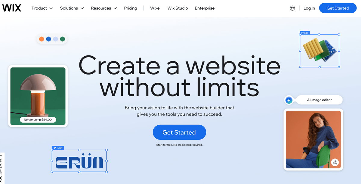 Captura de tela da página inicial do Wix