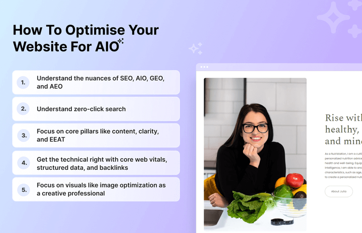 Infographic showing how to optimise your website for AIO
