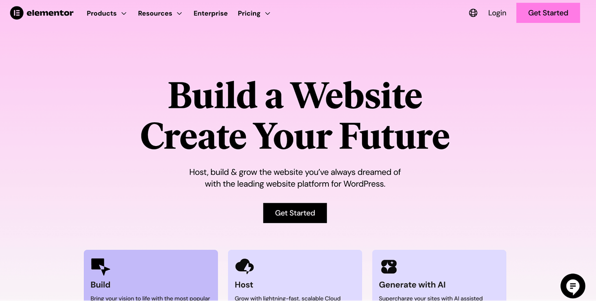 Captura de pantalla de la página de inicio de Elementor
