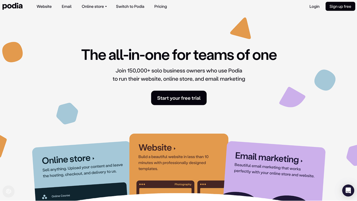 Image of Podia's homepage