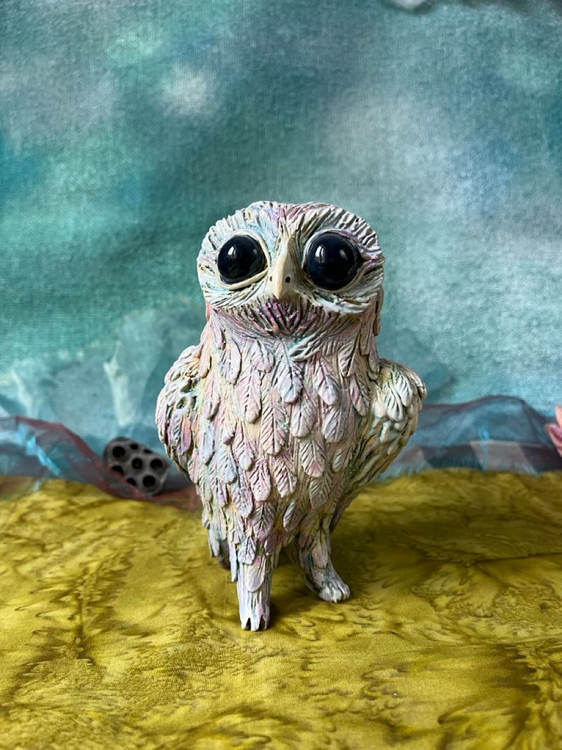 Tender Owl on Watch, little ceramic sculpture