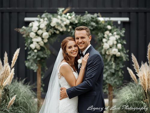 Bride and groom at a rustic barn wedding ceremony in Ocala FL by Legacy of Love Photography.
