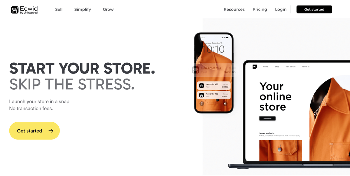 Immagine della homepage di Ecwid