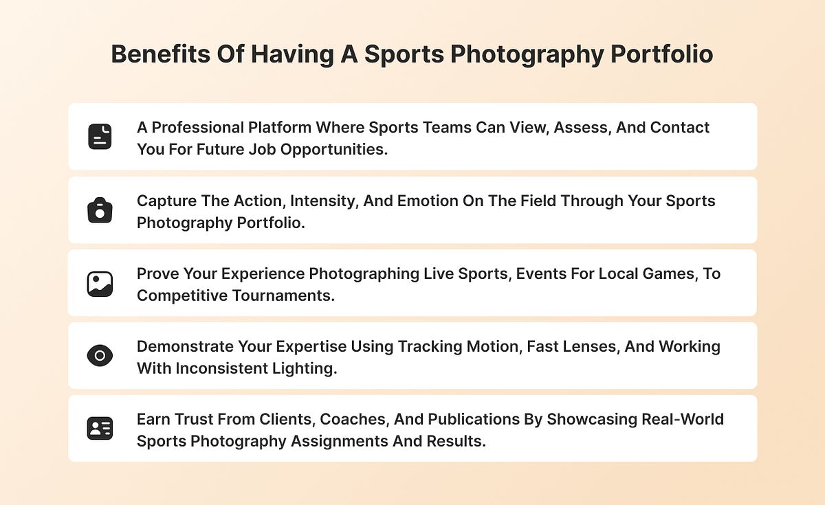 Infografik mit den Vorteilen eines Sportfotografie-Portfolios